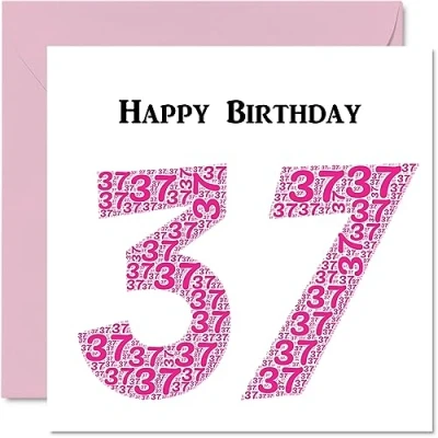 Image of Fun 37th Birthday Cards for Woman Shapecloud Happy Card Dad Mum Son Daughter Brother Sister Uncle Auntie Cousin, 145mm x Greeting Cards,