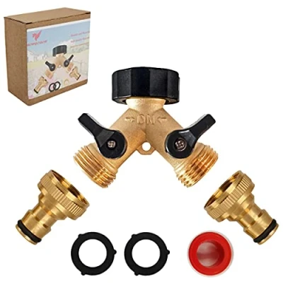Image of 2 Way Garden Hose Splitter,Garden Splitter, Y Valve, Tap Connector with Individual On/Off and Two Quick Connector, 3/4&quot; Splitter Brass Connector(2 Splitter)