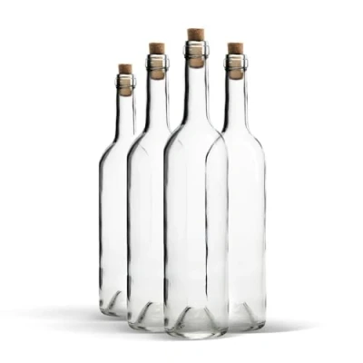 Image of WYSKONT Glass Bottle 750 ml Bordeaux Pack of 24 Wine with Corks Water Oil Empty Liqueur Bottles for Filling Gift Accessories