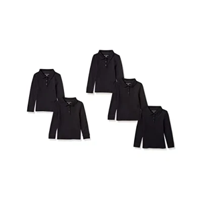 Image of Amazon Essentials Girls&#039; Long Sleeve Interlock Polo Shirts, Pack of 5, Black, 11 12 Years