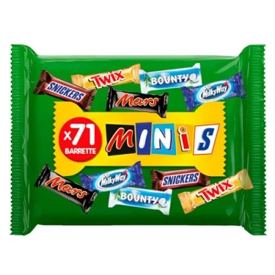 Image of Mixed Snickers, Mars, Twix und weitere Mini Schokoriegel Großpackung Schokolade Party Mix 71 Riegel 1 x 1,4kg