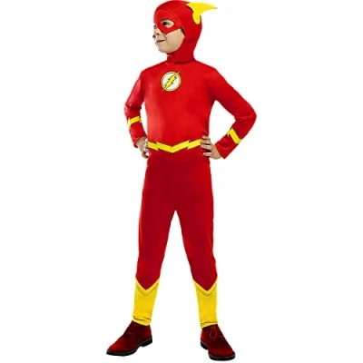 Image of Funidelia The Flash Costume OFFICIAL for boy Superheroes, DC Comics, Justice League Costumes kids, accessory fancy dress &amp; props Halloween, carnival parties Size 7 9 years Red