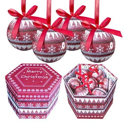 Image of The Christmas Workshop Set of 14 Baubles/Various Festive Designs/Gift Boxed Tree Decorations / 7.5cm Diameter Baubles (Red &amp; White Nordic)