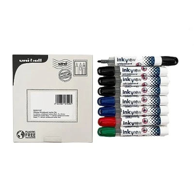 Image of uni ball Inkview Whiteboard Pens. Dry Wipe Easy Erase Markers for Writing, Colouring. Back to School Supplies Stationery Set College, University, Office. Felt Tip Black, Blue, Green, Red. 8 Pack