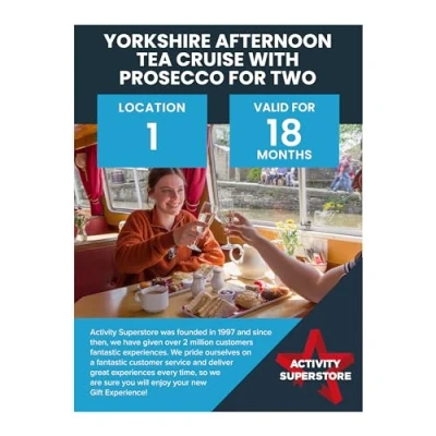 Image of Activity Superstore Yorkshire Afternoon Tea Cruise with Prosecco for Two, 18 month Validity, Experience Days, Gifts, Couples Retirement Gifts