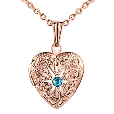 Image of MicLee Lockets Heart Shape Memory Vintage Fashion Locket Necklaces Purple Cubic Zirconia 19.7&quot;(50cm) for Women with Gift Box Greeting Card