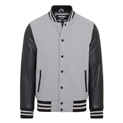 Image of Infinity Leather Mens Letterman Baseball Wool Varsity Bomber Jacket Genoa Dark Grey Size 4XL