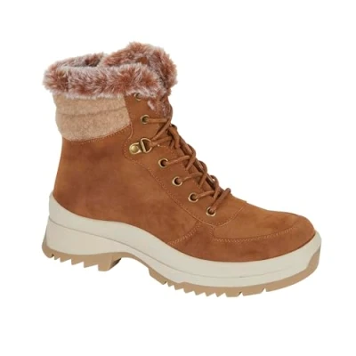 Image of Jo &amp; Joe Women&#039;s Faux Fur Collar Ankle Boots With Chunky Outsole, Warm Lining Lace Up Inside Zip Fastening (Camel, UK Footwear Size System, Adult, Women, Numeric, Medium, 6)
