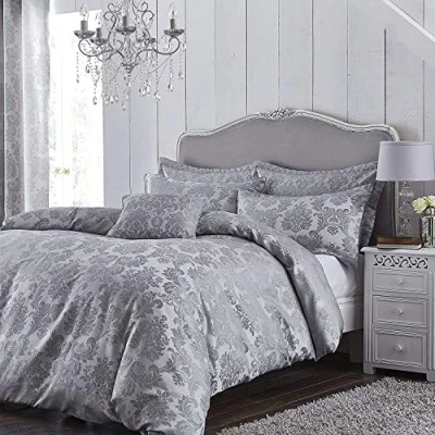 Image of Catherine Lansfield Damask Jacquard Double Duvet Set Silver