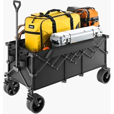 Image of VEVOR Foldable Wagon with Extended Tailgate, 450lbs &amp; 300L Large Capacity Collapsible Cart, Heavy Duty Folding Utility Carts All Terrain Wheels, Outdoor Garden Cart for Groceries Camping