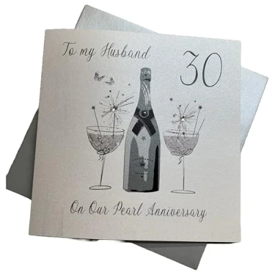 Image of white cotton cards Large to My Husband Pearl Wedding, Handmade 30th Anniversary Card, White, XLBD30H