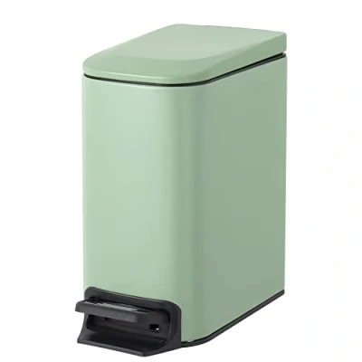 Image of Cesun Small Bathroom Trash Can with Lid Soft Close, Step Pedal, 6 Liter / 1.6 Gallon Stainless Steel Garbage Removable Inner Bucket, Anti Fingerprint Finish (Matt Green)