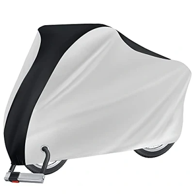 Image of Puroma Bike Cover Outdoor Waterproof Bicycle Covers Rain Sun UV Dust Wind Proof with Lock Hole for Mountain Road Electric Bike, XL (Black&amp;Silver)