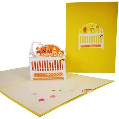 Image of CardPop New Baby Yellow Cot Pop Up Card 3D Greeting