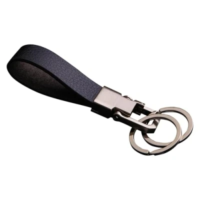 Image of Cerbery® Elegant leather keyring with rings and Gift box keychain key holder car photo engraving ring Ladies Men (Silver)