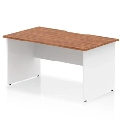Image of Impulse 1400 x 800mm Scalloped Edge Straight Office Desk Walnut Top White Panel End Leg