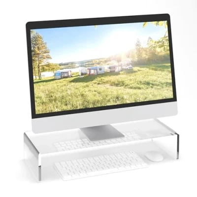 Image of Relaxdays Acryl Monitor Stand, Ergonomic Screen Holder, Neck Comfort, Office and Home, HWD: 10 x 50 20 cm, Transparent