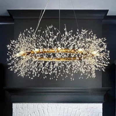 Image of CAI HAI Modern Crystal Chandelier Round Chandelier, Dandelion for Living Room, Dining Villa, Hall (Gold 12 Lights 40 inch)