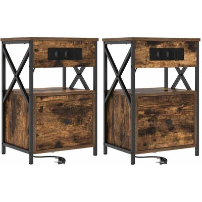 Image of vidaXL Bedside Cabinets with Drawer 2 pcs Smoked oak 40 x 31 60 cm