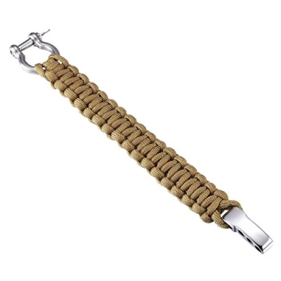 Image of DonDon Men&#039;s Paracord Survival Bracelet Woven Outdoor with Stainless Steel Fastening Beige