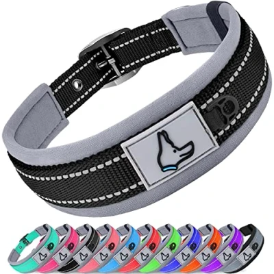 Image of Joytale Reflective Dog Collar Small Ultra Comfy Soft Neoprene Padded Heavy Duty Metal Belt Buckle, Black