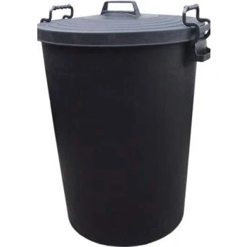 Image of 110L HEAVY DUTY BLACK PLASTIC RUBBISH REFUSE BIN WASTE W/ LOCKING LID