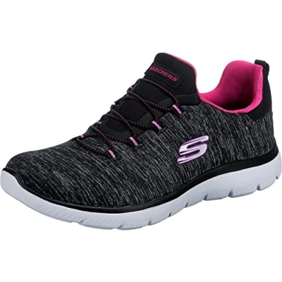 Image of Skechers Women&#039;s Summits Quick Getaway Trainers,Black Mesh/ Pink &amp; Purple Trim,7 UK