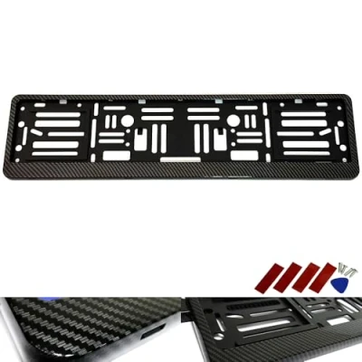 Image of RZG 1x Black Hydrographic Carbon Fibre Fiber UK EU Car Licence Registration Number Plate Holder Surround Frame