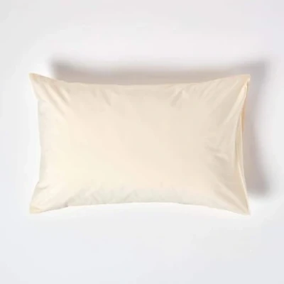 Image of HOMESCAPES Cream Pure Egyptian Cotton Pillowcase Standard Size 200 TC 400 Thread Count Percale Equivalent Housewife Pillow Case Pack of 4