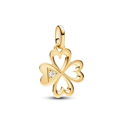 Image of Pandora ME Clover 14k gold plated medallion with clear cubic zirconia