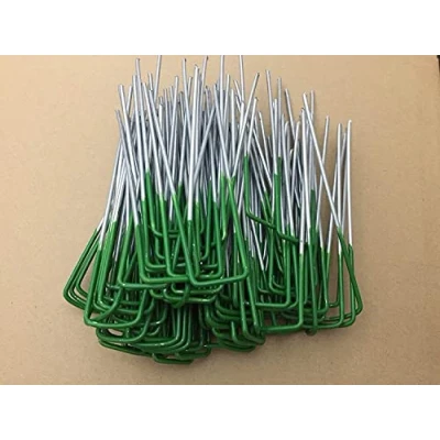 Image of Half Green Artificial Grass Turf U Pins Metal Galvanised Pegs Staples Weed (100)