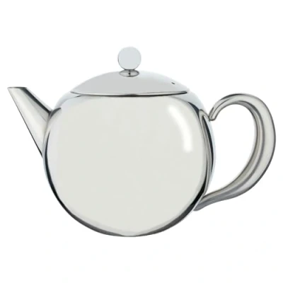 Image of Café Ole RT 050X Rondeo Stainless Steel Tea Pot Easy Pour Teapot with Infuser Basket 50oz 1500ml