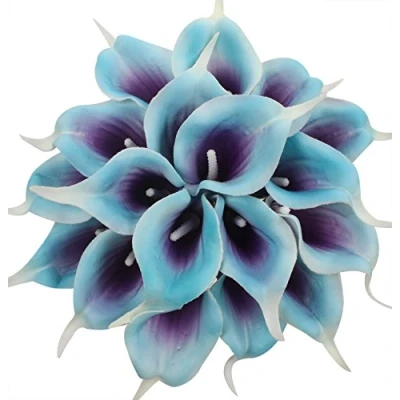 Image of Duovlo 20pcs Calla Lily Bridal Wedding Bouquet Lataex Real Touch Artificial Flower Home Party Decor (Purple in Blue)