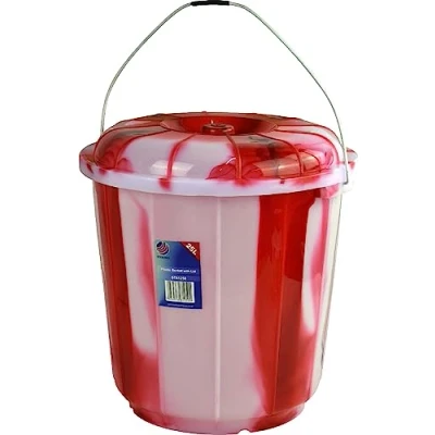 Image of Tie Dye Coloured Plastic Storage Bucket with Lid and Metal Handle 25L (Red)
