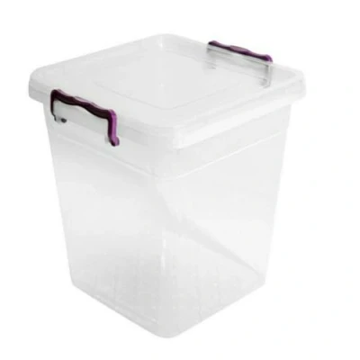 Image of Set Of Two Plastic Storage Box Boxes Lid Handles Food Container Home Kitchen Office UK (15L Deep)