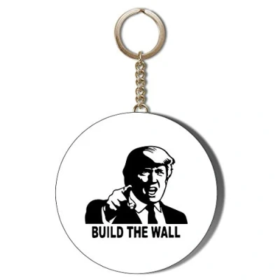 Image of Gift Insanity DONALD TRUMP BUILD THE WALL BLACK ON WHITE BACKGROUND 45mm CHAIN KEYRING BOTTLE OPENER