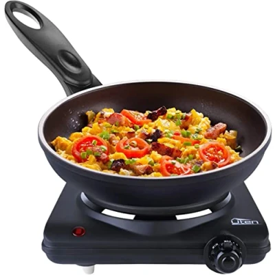 Image of Uten Stainless Steel Single Hotplate, Electric 1250 1500W, 5 Power Levels Mobile Hotplate for Travel and Camping, Continuously Adjustable Thermostats, Overheating Protection, Cast Iron