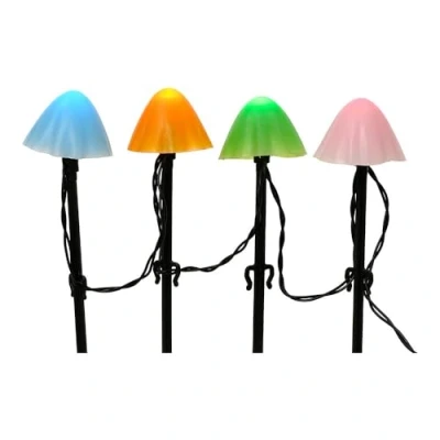 Image of Set of 20 Multi Coloured Mushroom Stake Lights Mini Christmas LED Pathway Pot LEDs 8 Function Twinkle Effect