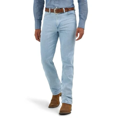 Image of Wrangler Men&#039;s Cowboy Cut Slim Fit Jean, Bleach, 34x32 Blue
