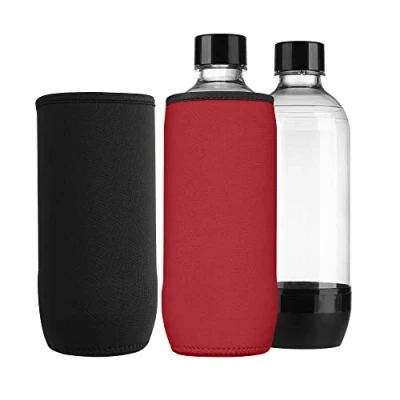 Image of kwmobile Neoprene Cover Compatible with Soda Stream DUO/Terra Cooler for Glass Bottle Set of 2, Black/Red