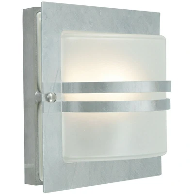 Image of Bern 1 Light Outdoor Frosted Wall Galvanised IP65, E27