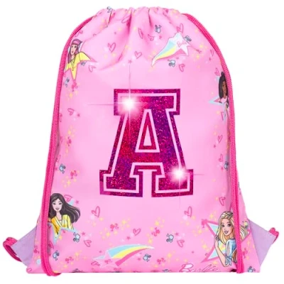 Image of Barbie Personalised Drawstring Bag For Kids PE School Gift Girls Swimming Pink