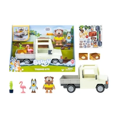 Image of Bluey Tradies Truck, Includes Driver Figure, Fun Accessories like Fruit Box, Flamingo, Plant and Stickers, Famous (BLY82000)