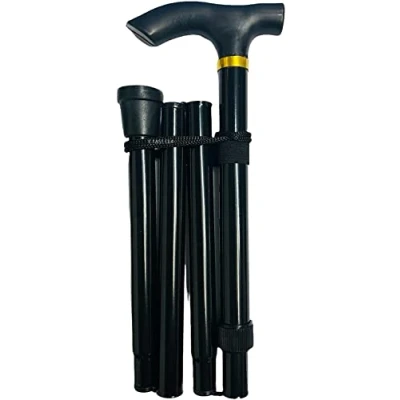 Image of Walking Stick, Aid Mobility Aid, Collapsible Easy Adjustable Height Folding Extendable Cane, Lightweight Flexible and Durable (BLACK PLAIN)