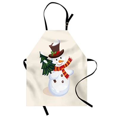 Image of ABAKUHAUS Snowman Apron, Happy Holding Tree, Unisex Kitchen Bib Apron with Adjustable Neck for Cooking Baking Gardening, Multicolor