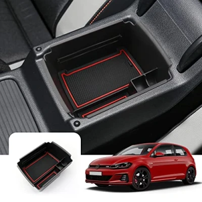 Image of LFOTPP Car Armrest Organizer for Golf 7 7.5 MK7, Center Console Arm Rest Tray, Glove Compartment Storage Box Interior Accessories Red