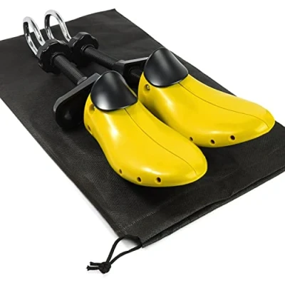 Image of igadgitz home U7184 2 Way Shoe Stretchers, Expander, Shaper with Bunion Plugs, Height Pad and Drawstring Bag Yellow &amp; Black Mens UK 6 11