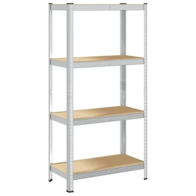 Image of vidaXL 4 layer storage shelf silver steel &amp; engineered wood rack for garage/home 80x40x156 cm adjustable/boltless