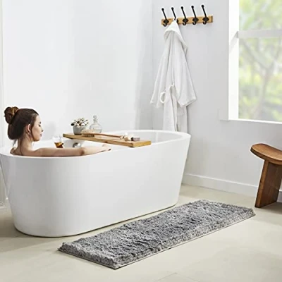 Image of Penguin Home Non Slip Microfiber Fluffy Ruby Bath MatGrey Colour Super Soft and Absorbent With Thick Pile Latex Backing for Room Floors, rugs Size 50 x 152 cm Height 1.2