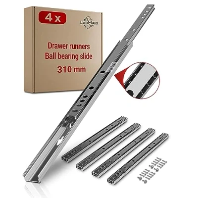 Image of LouMaxx Ball Drawer Runners Set of 4 (2 Pairs) 310 mm 17 Groove Drawers Rail System Partial Extension High Quality Easy to Install